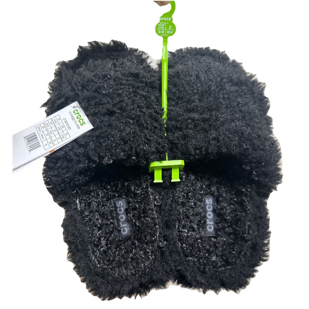 Crocs Classic Shaggy Fur Slide Sandals Women US Shoes Size M7/W9 Black NEW
